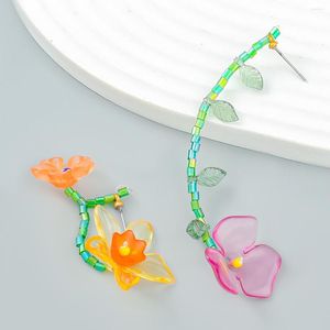 Kolczyki Dangle Style Korean Fresh Glass Tube Flower Asymetryczna dziewczyna artystyczne pierścienie ucha biżuterii hurtowe