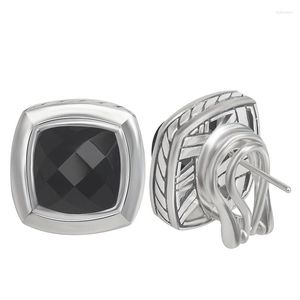 Stud Earrings 11mm Square Black CZ Bezel Setting Trendy 17mm White Gold Plated Jewelry For Women