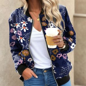 Damjackor Kvinnor Autumn Winter Outdoor Jacket Windproof Coat Bikeer Bomber Floral Print Top Female Zipper Streetwear 230817