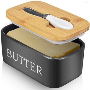 Plates Large Butter Dish With Lid Holds Up To 2 Sticks Ceramics Keeper Container Knife And Stainless Steel Double-layer Sil