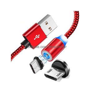 Mobiltelefonkablar 360 starkare metallmagnetiska mikro USB-kabel flätad 2A snabb laddningsladd för Android Type-C-smartphone Samsung S9 H DHJ6T