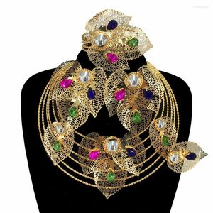 Серьги ожерелья устанавливают моду для женщин Африканский нигерийский свадебный свадебный свадебный костюм, ювелирные ювелирные ювелирные изделия Большой лист подарок FHK15677