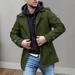 Men's Trench Coats Regular Fit Coat Stylish Mid Length Loose Windproof Button Decor For Fall Spring Streetwear