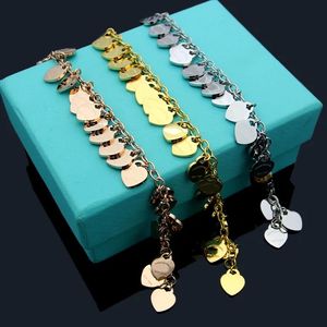 Женский дизайнерский браслет, женский браслет с 24 сердцами, ювелирные изделия, цепочки, аксессуары, браслет золото, серебро, розовое золото в качестве подарка подруге на Рождество