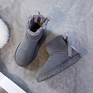 Button Bow Typ Plattform Boot Designerin Frau Winter-Knöchel Australien Schneestiefel Dicke Boden echtes Leder warmes flauschige Stiefel mit Pelzgröße 35-39