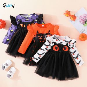 Cosplay Qunq Autumn Girls Halloween Costume Fashion Simple a manica lunga patchwork Mesh principessa vestito casual abiti per bambini età 3t-8t 230817