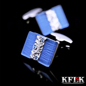 Cuff Links Kflk Gioielli Shirt gemelli per maschile Designer Blue Cuff Link Mash Wedding Luxury Button Maschio Ospiti di alta qualità 230818