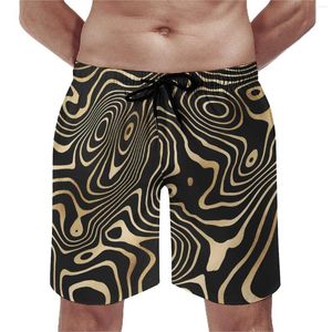 Herren -Shorts abstrakte Wirbel im Fitnessstudio Sommer Schwarz Gold Flüssigkeit Hawaii Strand Kurzhose Männer surfen schnelle Trocknungsdesign -Stämme