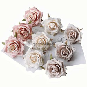 Flores decorativas grinaldas 6pcs 7cm Rosa de seda cabeças artificiais para decoração de casamento Diy Wreath Great Box Scrapbooking Craft Fake Flower Head HKD230818