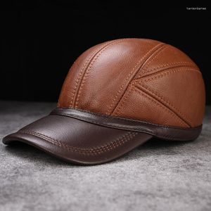 Ballkappen Herumn Winter Leder Baseball Mütze Männer Cowhide Hut Jugend Freizeit im Freien HATS mittlere Alter älterer warmer Ohrschutz H6996