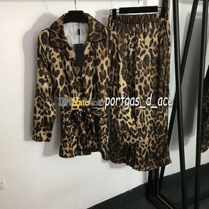 Luxury Women Leopard Pants Shirts Set Charming Autumn Spring Woman Blus Casual Lapel Neck Blus Byxor