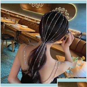Headbands Jewelryfyuan Shine Fl Rhinestone Headband For Women Long Tassel Crystal Hairclip Party Hair Aessories Jewelry Drop Delivery Dhxom