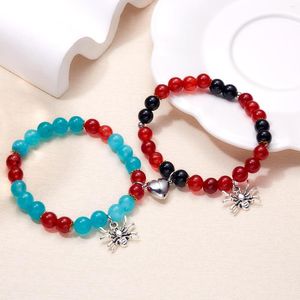 Strand Design Red Blue Beaded Couple Bracelets For Women Men Halloween Spider Heart Magnetic Distance Bracelet Party Jewelry Gifts