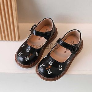 Sneakers 2023 Kids Leather Shoes Hook Loop Flowers Cute Embroidery Bunny Roundtoe Korean Style Children Fashion Loafers Shallow Flat J230818