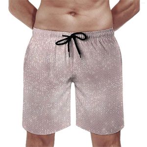 Herren Shorts Pink Rose Metallic Print Board Silber Brush Sparke Sport Short Hosen Schnell trocken Retro große Schwimmstämme