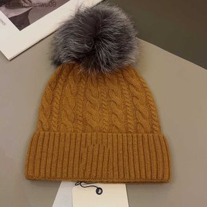 Beanie/Skull Caps Wool Beanie Hat With Fur Pom Skull Cap Winter Warm Women Ski Hats Gifts Z230819