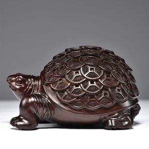 Decorative Objects Figurines Room Desktop Gift Decoration Scarab Feng Office Shui Transfer Living Red Turtle Carved Wood Ebony Solid 230817