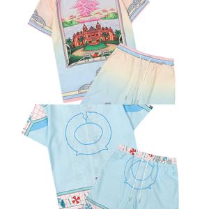 T-shirt maschile harajuku 23ss estate caglietta Casablanca Shorts Set lettera stampato di moda maschile da donna in cotone casual manica corta HKD230818