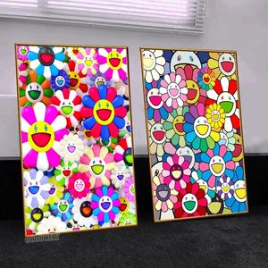 Cartoon Blumenkunst Leinwand Malerei modentrendy farbenfrohes Lächeln Sonne Poster Drucke Wand Kunst Bild Wohnzimmer Schlafzimmer Dekor ohne Rahmen wo6