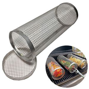 Acessórios para ferramentas para churrasco 20cm30cm churrasqueira churrasqueira churrasqueira grade ao ar livre rolling grelhar a família inoxidável camping cildico cilíndrico 230817