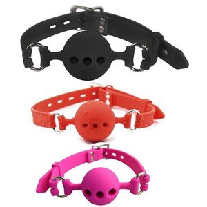 Bdsm bondage fetish estremo silicone full gag sferico traspirato, gag della bocca aperta, giocattoli sessuali per adulti per coppie dimensioni del gioco per adulti s m l