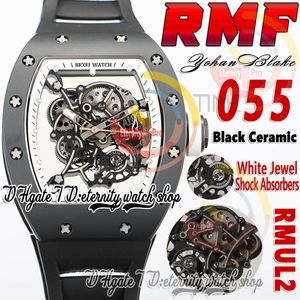 RMF 055 Mens Watch RMUL2 ميكانيكية للربط اليدوي السوداء السيراميك سوداء الرمال رمادية البراغي العظمية الهاتفي الأبيض الحلقة الداخلية المطاط الأسود فائق الطبعة