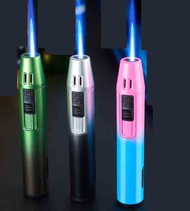 Latest Pen Style Colorful Torch Jet Lighter 5 Colors Metal Inflatable No Gas Cigar Butane Windproof Lighters Smoking Tool Accessories