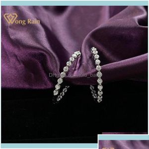 Hoop Huggie Jewelrywong Yağmur Lüksü 100% 925 Sterling Sier Moissanite Taş Küpe Nişan Nişan Nişan Toptan Hi Dhtic