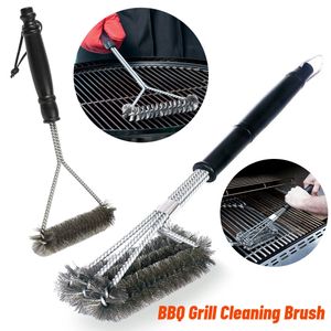 BBQ Tools Accessories Barbecue Grill Cleaning Brush Stainless Steel Wire Bristles Clean Tool Nonstick Grilling Brushes 230817