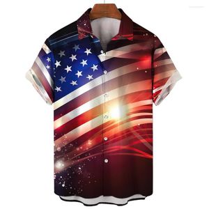 Men's Casual Shirts Fashion Shirt For Men Turn-Down Collar Buttoned American Flag Print Short Sleeve Mens Clothing Streetwear Oversized