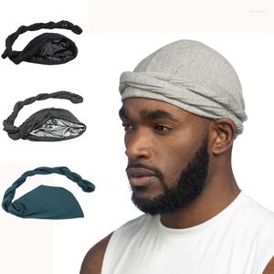 Berets Turbante Nacional para Homens Algodão Cetim Forrado Headwrap India Caps Hip Hop Headband Respirável Elástico Bandana Gorros Skullies