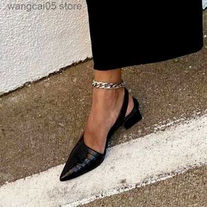 ドレスシューズの女性のポインテッドトゥパンプスミッドチャンキーヒールスリングバックサンダル靴夏の新ヴィンテージ女性女性サンダルスリッパ靴 T230818