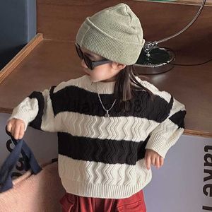 Pullover Children Sweater 2023 Spring Autumn New Standed Top Girls and Boys Soft Comfort Casual Simple Striped Kids Sweater Top X0818