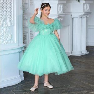 Girl Dresses Soft Tulle Wippled Round Collar Collar Flow