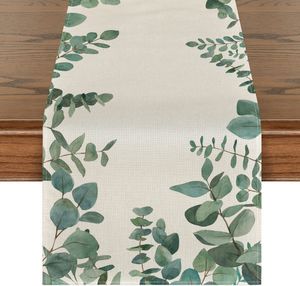 Table Runner Eucalyptus Leaves Linen Table Runner Home Decoration Seasonal Spring Summer Green Holiday Dining Table Runner Party Decorat 230818