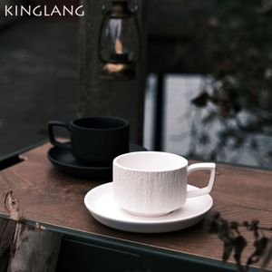 Mugs Kinglang Svart och vitt stenmönster Hög utseende Level kaffekopp Saten Uppsättning Upskalig utsökt ljus lyx keramik 230818