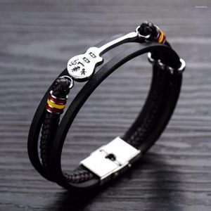 Charm Bracelets Guitar Wrap Leather Bracelet Stainless Steel Music Teacher Gift Lover Learning To Play Jewelry