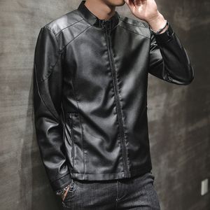 Herrjackor Autumn och Winter Fleece Slim Leather Jacket Black Grey Khaki Pu Motorcykelläderjackor Mens Business Trendy Clothing 230816
