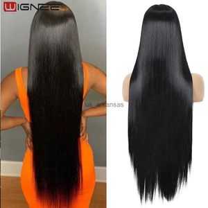 Perucas sintéticas Wignee Long Straight peruca reta de 30 polegadas Peruca preta Parte média Perucas de renda com luzes altas perucas sintéticas para mulheres negras cosplay hkd230818