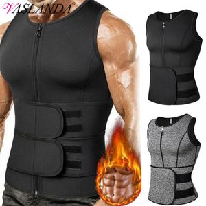 Tomeira de barriga de barriga Men Menor Body Shaper Cintura Treinador de neoprene SAUNA Terno Sweat Vest Weight Weight Workout Tops Tampo com zíper duplo 230818