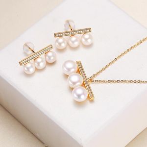 Necklace Earrings Set MeiBaPJ 6-8mm Natural Semiround Pearl Balance Beam Pendant Fine Fashion Wedding Jewelry For Women Factory Price