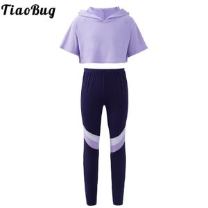 Set di abbigliamento 2 pezzi per bambini abita sportiva casual indossa quotidianamente con cappuccio con cappuccio con cappuccio a maniche corte top e pantaloni set da danza da abbigliamento sportivo 230817