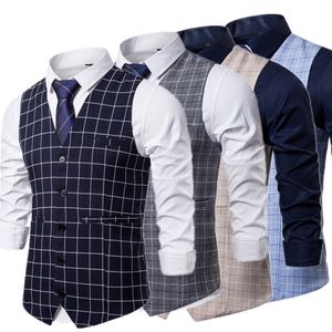 Erkek yelek ekose çizgili yelek erkekler iş düğün elbise üstleri moda Avrupa tarzı resmi giyim homme boyutu 3xl-s 230817