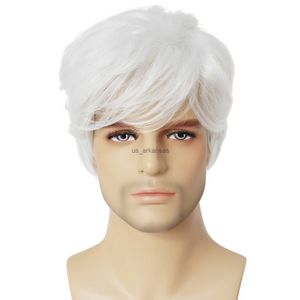 Synthetic Wigs GNIMEGIL White Wig Short Hair Cosplay Wigs for Men Natural Looking White Old Man Wig with Bangs Halloween Costume Wig Male Sale HKD230818