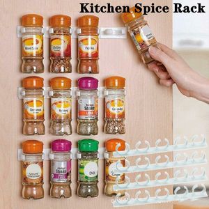 Food Storage Organization Sets 4pcs Plastic Clip Kitchen Spice Rack Wall Mount Seasoning Jars Holder Cabinet Door Hooks Shelf Organizer 230817