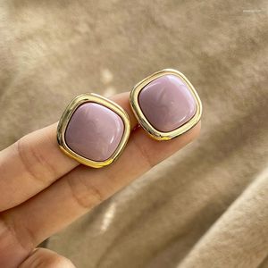 Stud Earrings Fashion Korean For Women Statement Square Round Natural Stone Girls' Party Birthday Gifts Charm Jewelry