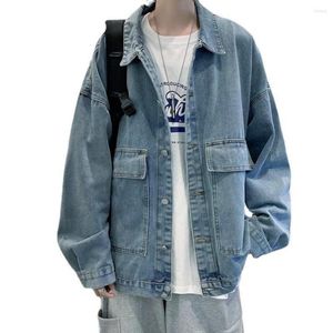 Men's Jackets Plus Size Trendy Pure Color Lapel Men Denim Jacket Washable Long Sleeves Daily Clothing