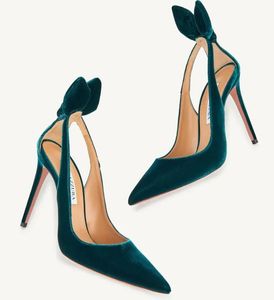 Perfect Design Dames pop hakken sexy sandaal puntige neus aquazzuras Strikje 105 mm uitgesneden leren pumps slingback bruiloft jurk pomp zwart naakt sude leer