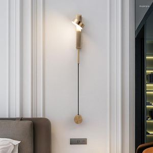 Vägglampa kreativ konst-deco svart guld ledande sconce sovrum sovrum 7w 12w dekoration ljus 80 cm hängande tråd roterande switch