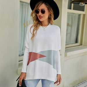Kadın Sweaters Zarif Sıradan Sonbahar/Kış Gevşek Yarasa Kollu Knaklı Gömlek Küçük Tasarım Kontrast Renk Kazak 2023